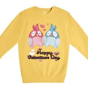 Happy Valentine's Day With Cute Penguins Couple And Hearts Cute Gift Premium Crewneck Sweatshirt