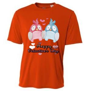 Happy Valentine's Day With Cute Penguins Couple And Hearts Cute Gift Cooling Performance Crew T-Shirt