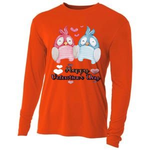 Happy Valentine's Day With Cute Penguins Couple And Hearts Cute Gift Cooling Performance Long Sleeve Crew