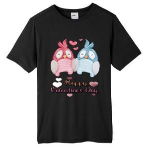 Happy Valentine's Day With Cute Penguins Couple And Hearts Cute Gift Tall Fusion ChromaSoft Performance T-Shirt