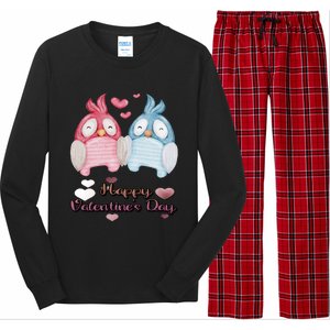 Happy Valentine's Day With Cute Penguins Couple And Hearts Cute Gift Long Sleeve Pajama Set