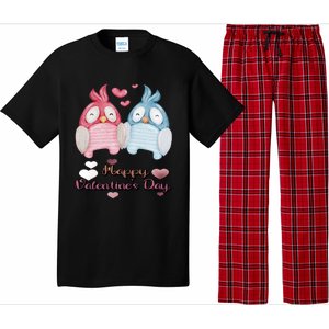 Happy Valentine's Day With Cute Penguins Couple And Hearts Cute Gift Pajama Set