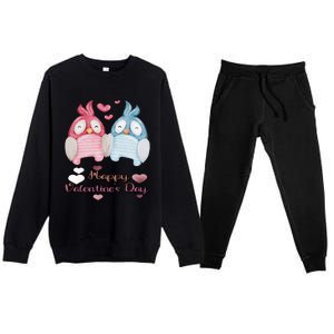 Happy Valentine's Day With Cute Penguins Couple And Hearts Cute Gift Premium Crewneck Sweatsuit Set