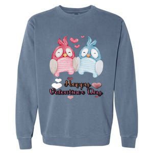 Happy Valentine's Day With Cute Penguins Couple And Hearts Cute Gift Garment-Dyed Sweatshirt