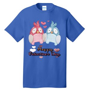 Happy Valentine's Day With Cute Penguins Couple And Hearts Cute Gift Tall T-Shirt