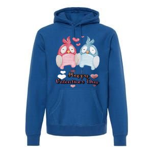 Happy Valentine's Day With Cute Penguins Couple And Hearts Cute Gift Premium Hoodie