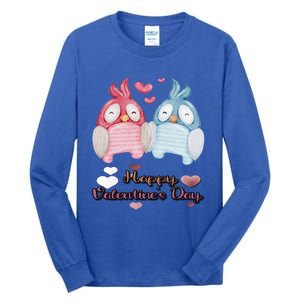 Happy Valentine's Day With Cute Penguins Couple And Hearts Cute Gift Tall Long Sleeve T-Shirt