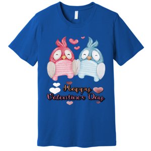 Happy Valentine's Day With Cute Penguins Couple And Hearts Cute Gift Premium T-Shirt