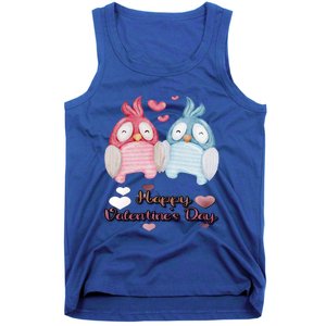 Happy Valentine's Day With Cute Penguins Couple And Hearts Cute Gift Tank Top