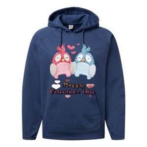 Happy Valentine's Day With Cute Penguins Couple And Hearts Cute Gift Performance Fleece Hoodie