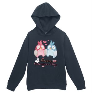 Happy Valentine's Day With Cute Penguins Couple And Hearts Cute Gift Urban Pullover Hoodie