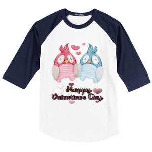 Happy Valentine's Day With Cute Penguins Couple And Hearts Cute Gift Baseball Sleeve Shirt