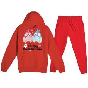 Happy Valentine's Day With Cute Penguins Couple And Hearts Cute Gift Premium Hooded Sweatsuit Set