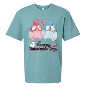 Happy Valentine's Day With Cute Penguins Couple And Hearts Cute Gift Sueded Cloud Jersey T-Shirt