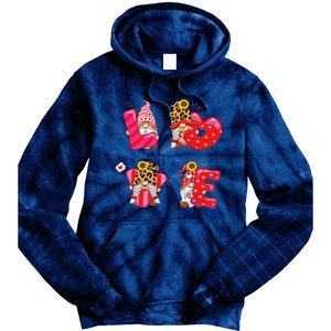 Happy Valentines Day Gnomes With Leopard Sunflower Valentine Cute Love Day Tie Dye Hoodie