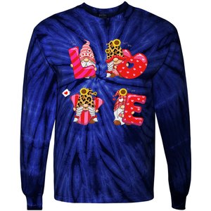 Happy Valentines Day Gnomes With Leopard Sunflower Valentine Cute Love Day Tie-Dye Long Sleeve Shirt