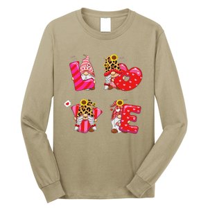 Happy Valentines Day Gnomes With Leopard Sunflower Valentine Cute Love Day Long Sleeve Shirt