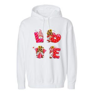 Happy Valentines Day Gnomes With Leopard Sunflower Valentine Cute Love Day Garment-Dyed Fleece Hoodie