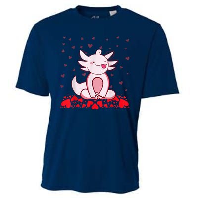 Happy Valentines Day Cute Axolotl Heart Valentines Day Cooling Performance Crew T-Shirt