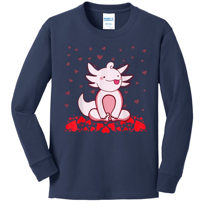 Happy Valentines Day Cute Axolotl Heart Valentines Day Kids Long Sleeve Shirt