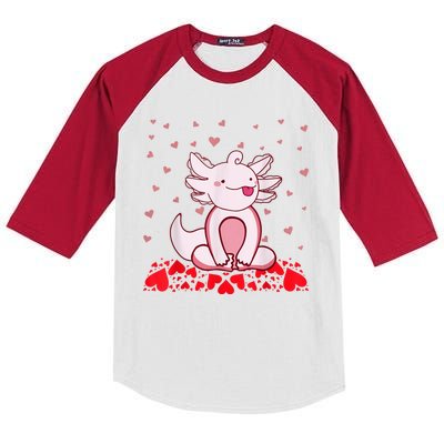 Happy Valentines Day Cute Axolotl Heart Valentines Day Kids Colorblock Raglan Jersey