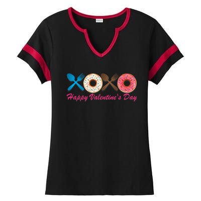 Happy Valentine's Day Donut Eaters Gift Cute Holiday Cool Gift Ladies Halftime Notch Neck Tee