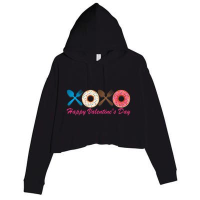 Happy Valentine's Day Donut Eaters Gift Cute Holiday Cool Gift Crop Fleece Hoodie