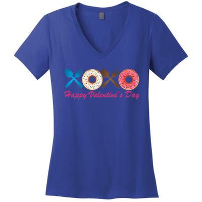 Happy Valentine's Day Donut Eaters Gift Cute Holiday Cool Gift Women's V-Neck T-Shirt