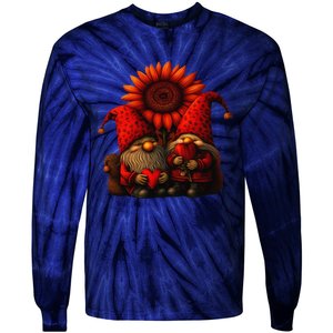 Happy Valentines Day Gnomes With Leopard Sunflower Valentine Day Love Tie-Dye Long Sleeve Shirt