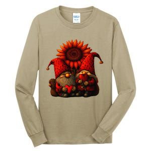 Happy Valentines Day Gnomes With Leopard Sunflower Valentine Day Love Tall Long Sleeve T-Shirt