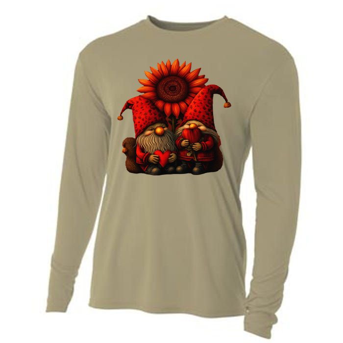 Happy Valentines Day Gnomes With Leopard Sunflower Valentine Day Love Cooling Performance Long Sleeve Crew