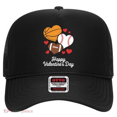 Happy Valentines Day Basketball Baseball Football Funny Gift High Crown Mesh Back Trucker Hat