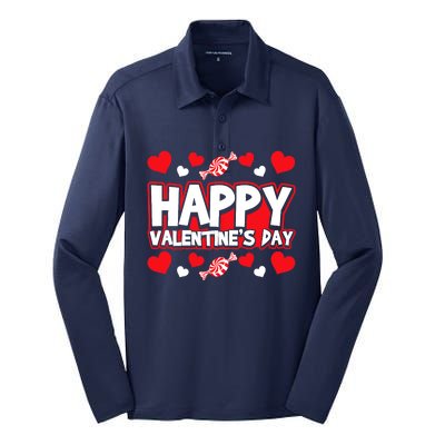 Happy Valentines Day Romantic Holiday February 14 Silk Touch Performance Long Sleeve Polo