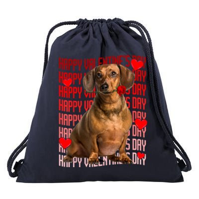 Happy Valentines Day Dachshund Dog & Red Hearts Gift For Boy Girl Drawstring Bag