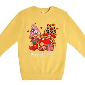 Happy Valentines Day Gnomes With Leopard Sunflower Valentine Love Premium Crewneck Sweatshirt