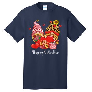 Happy Valentines Day Gnomes With Leopard Sunflower Valentine Love Tall T-Shirt