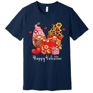 Happy Valentines Day Gnomes With Leopard Sunflower Valentine Love Premium T-Shirt