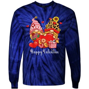 Happy Valentines Day Gnomes With Leopard Sunflower Valentine Love Tie-Dye Long Sleeve Shirt