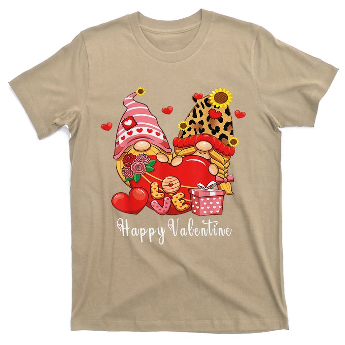 Happy Valentines Day Gnomes With Leopard Sunflower Valentine Love T-Shirt