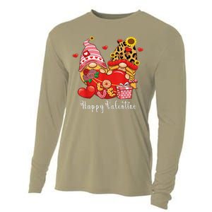 Happy Valentines Day Gnomes With Leopard Sunflower Valentine Love Cooling Performance Long Sleeve Crew