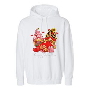 Happy Valentines Day Gnomes With Leopard Sunflower Valentine Love Garment-Dyed Fleece Hoodie