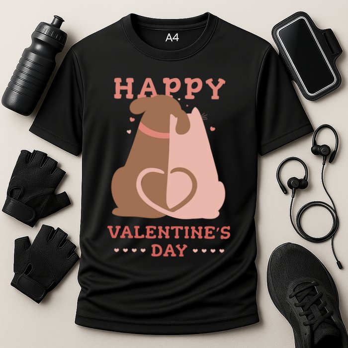 Happy Valentines Day Dog Tail Heart Cooling Performance Crew T-Shirt