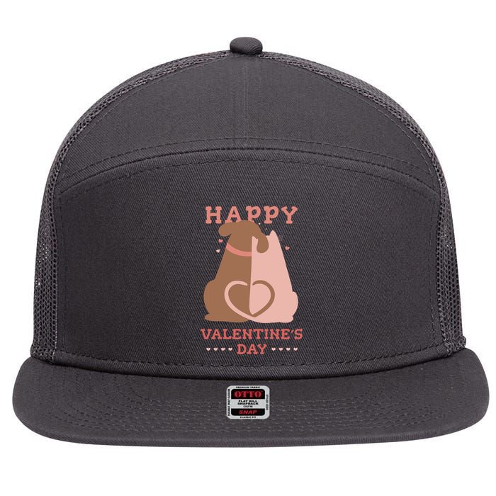 Happy Valentines Day Dog Tail Heart 7 Panel Mesh Trucker Snapback Hat