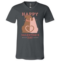 Happy Valentines Day Dog Tail Heart V-Neck T-Shirt