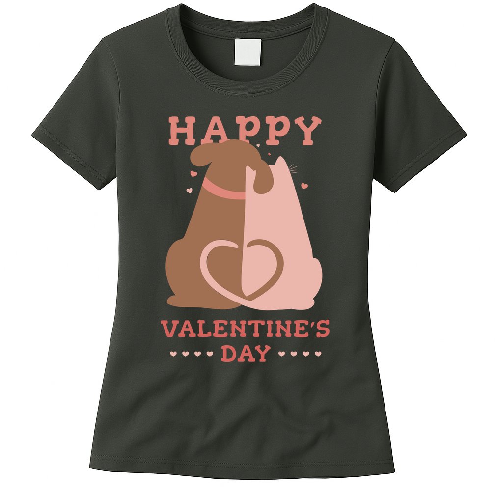 Happy Valentines Day Dog Tail Heart Womens T-Shirt