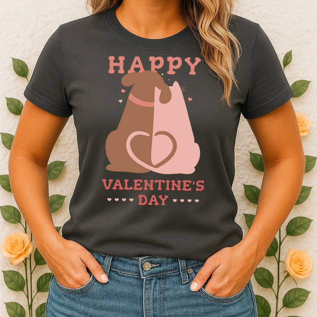 Happy Valentines Day Dog Tail Heart Womens T-Shirt