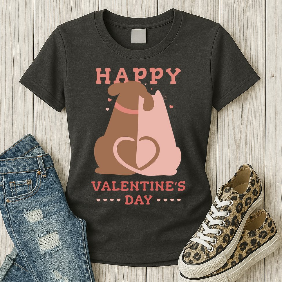 Happy Valentines Day Dog Tail Heart Womens T-Shirt