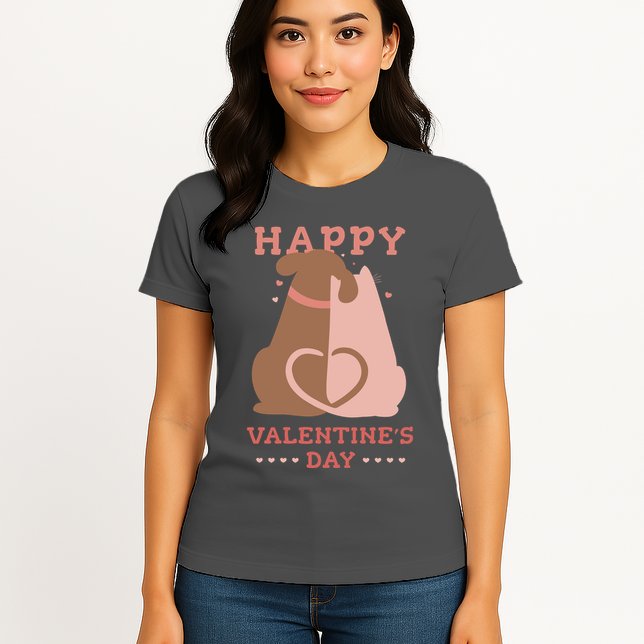 Happy Valentines Day Dog Tail Heart Womens T-Shirt