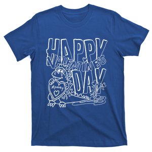 Happy Valentine's Day Mommy Dinosaur Love Gift Line Drawing Funny Gift T-Shirt