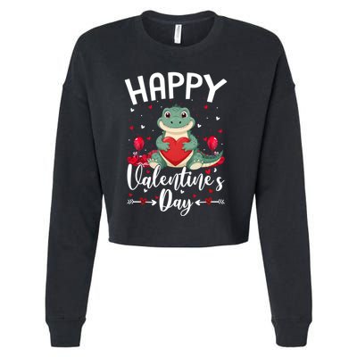Happy Valentines Day Love Hearts Alligator Valentine Funny Gift Cropped Pullover Crew